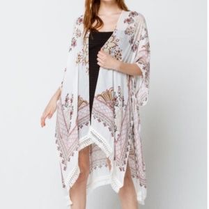 Woven Heart Boho Floral Kimono One Size
